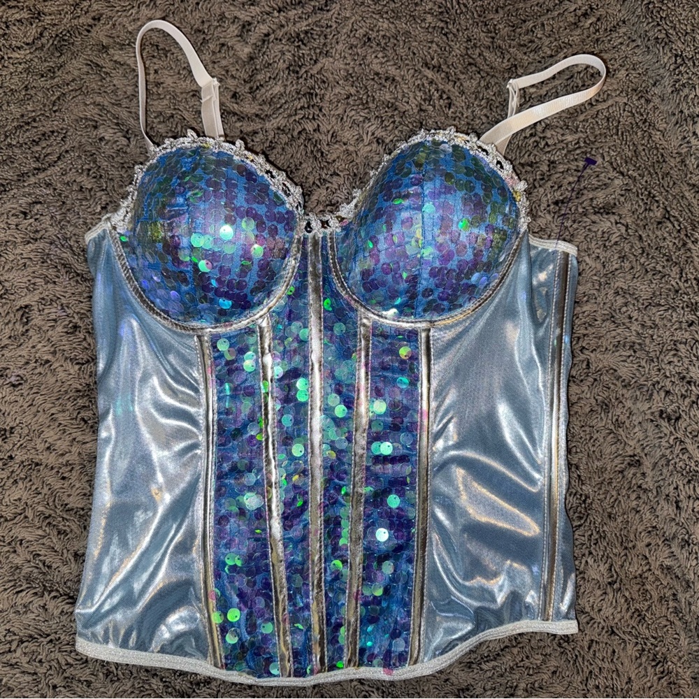 Glistening Corset Bustier Costume Mermaid Halloween Cosplay sequins